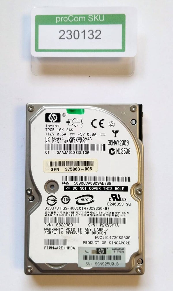 HDD / Festplatte für Server / HP / 2,5" / 72 GB / SAS