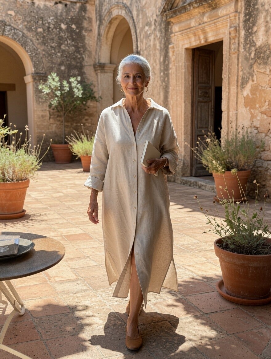 Langes Blusenkleid und Hose - aus Leinen und Baumwolle