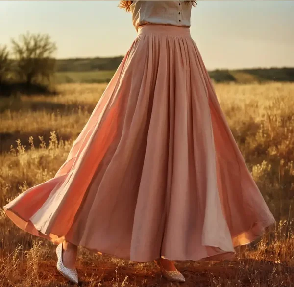 Langer Leinen-Baumwoll-Rock