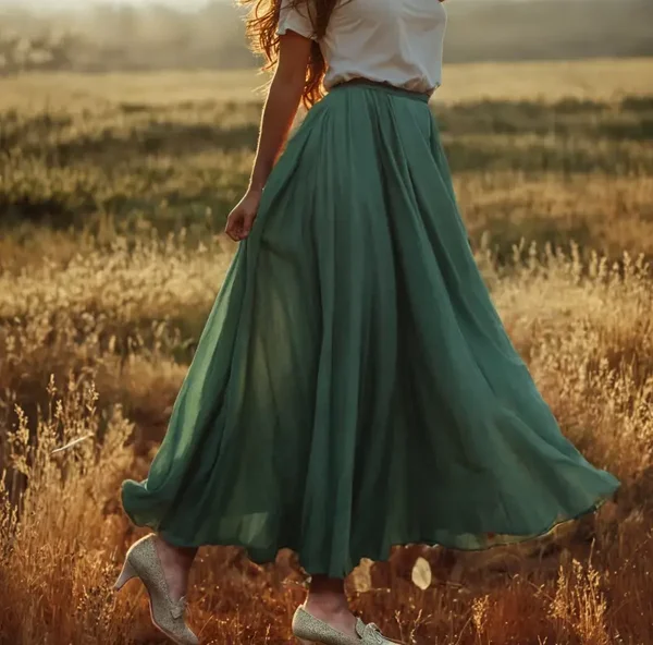 Langer Leinen-Baumwoll-Rock