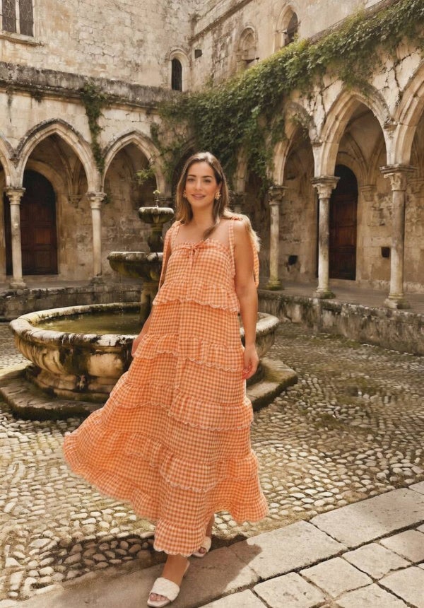 Weites Gingham-Kleid aus reiner Baumwolle