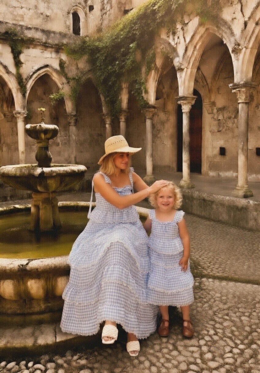 Weites Gingham-Kleid aus reiner Baumwolle
