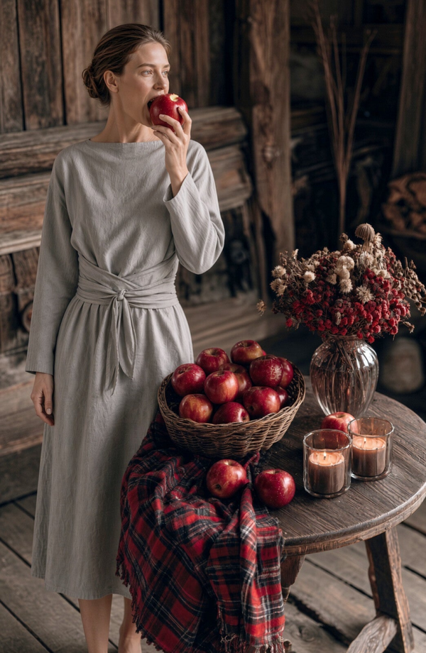 Kalon - Leinenkleid mit Wickelschärpe