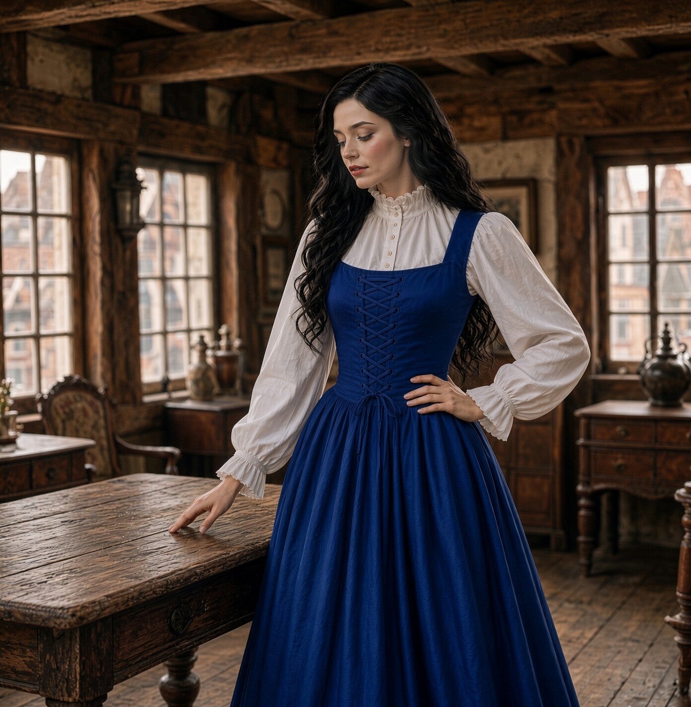 Unter Nordfrauen - Schnürkleid aus Leinen oder Baumwolle-Leinen