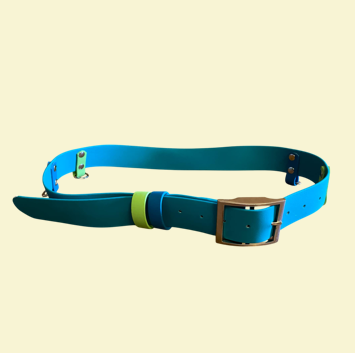 Teal walking belt with apple and lagune attachments