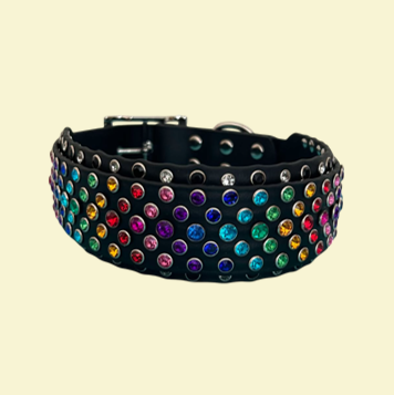 Black XL layered collar with rainbow gems
