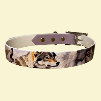Wolf print standard collar with lavender accent