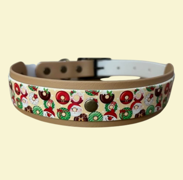 Christmas donut print layered collar with light gold backing
