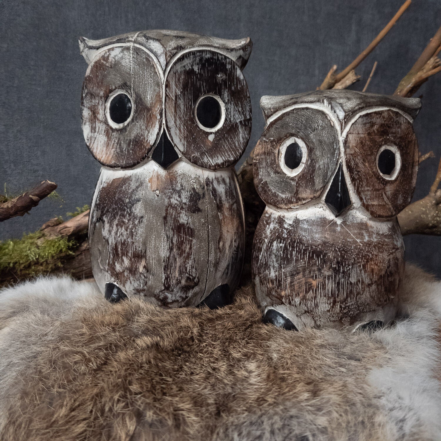 Set - 2 Sobere Houten Uilen - nr 1
