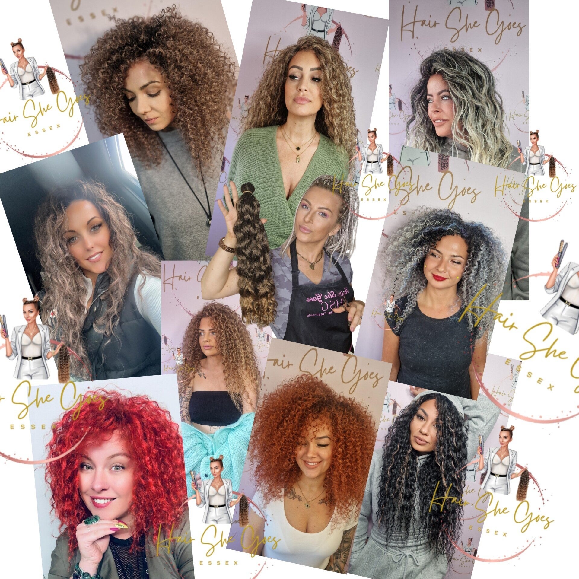 Collage of real crochet curl styles