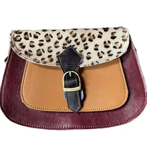 Leren schoudertas bordeaux panter