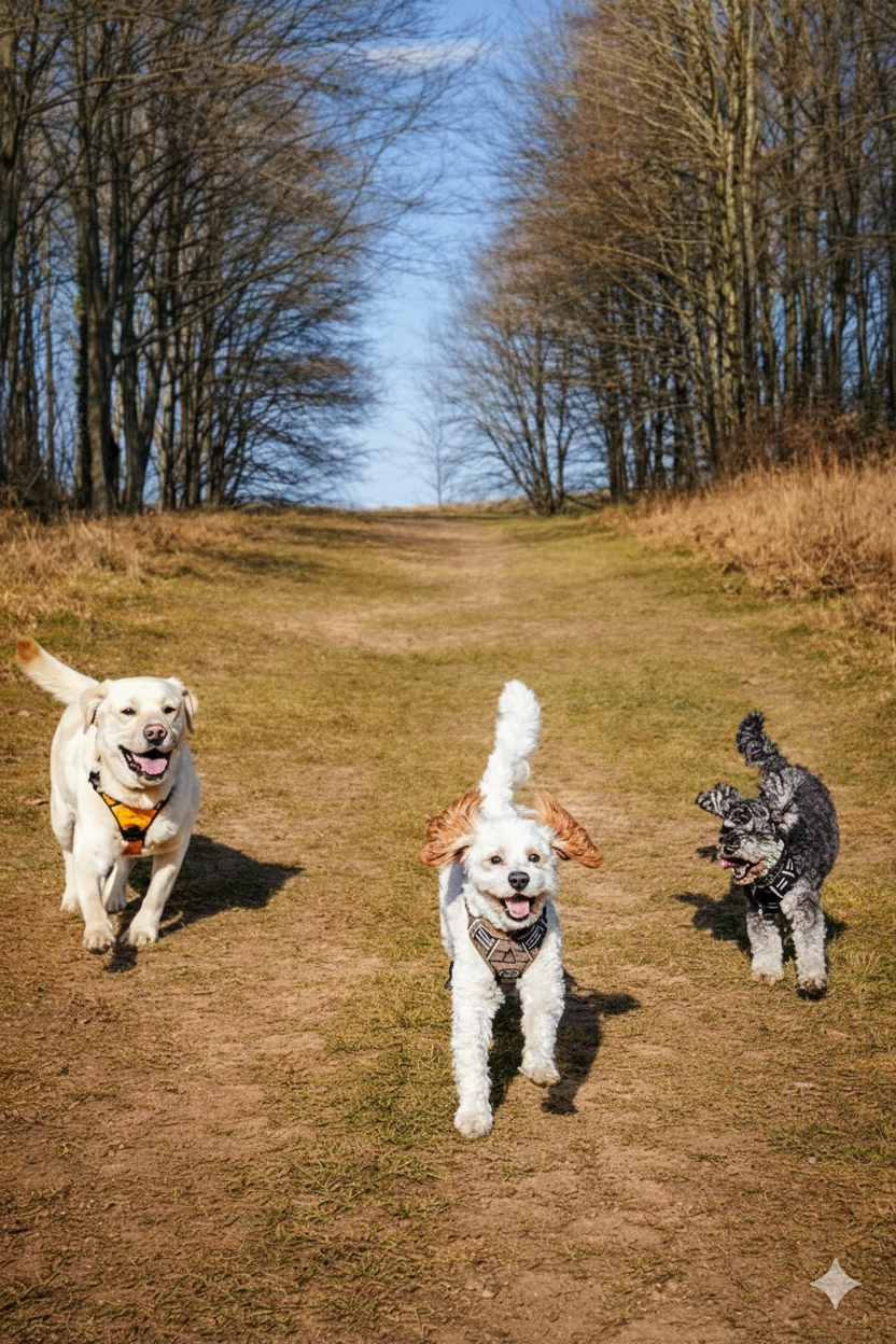 The lovely Cooper, Monty and Bella. All together at Friston Forest, East Sussex.