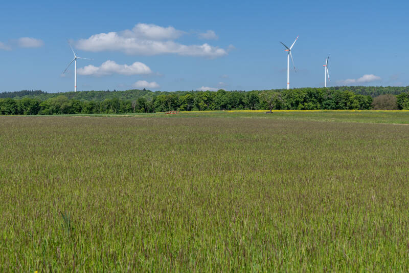 Zu sehen ist ein Blick von der Strasse Büttenhart – Opfertshofen SH auf die drei Windräder.