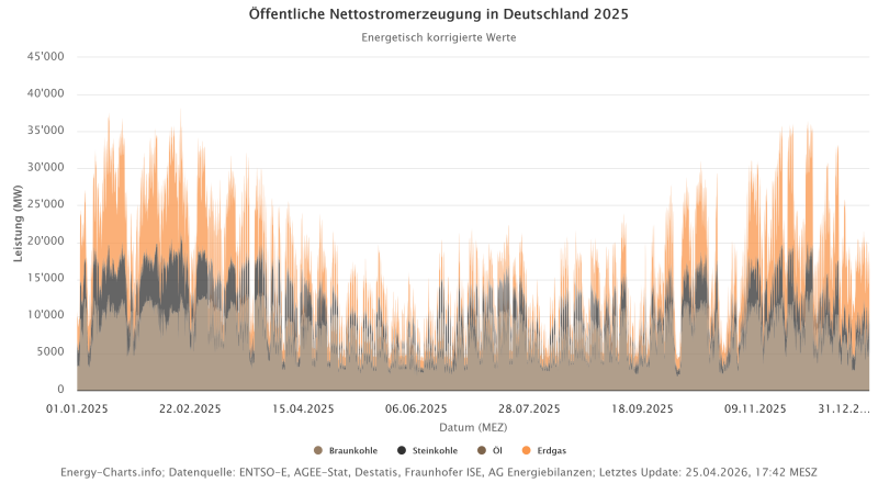 Öffentliche Nettostromerzeugung in Deutschland 2025.