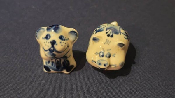 Vintage, Russian "Gzhel" Figurunes. "Pig & Mouse"