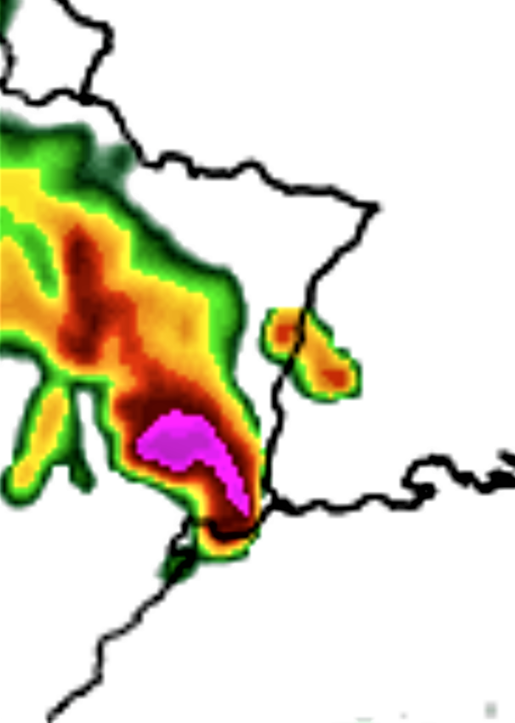 Radarsimulaties (incl. updraft velocity) voor zondag 26 juni 18z/20u. Bron: Modellzentrale / Har40