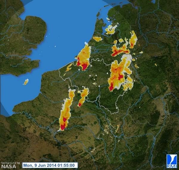 Radarbeeld 9 juni 2014 (KMI)