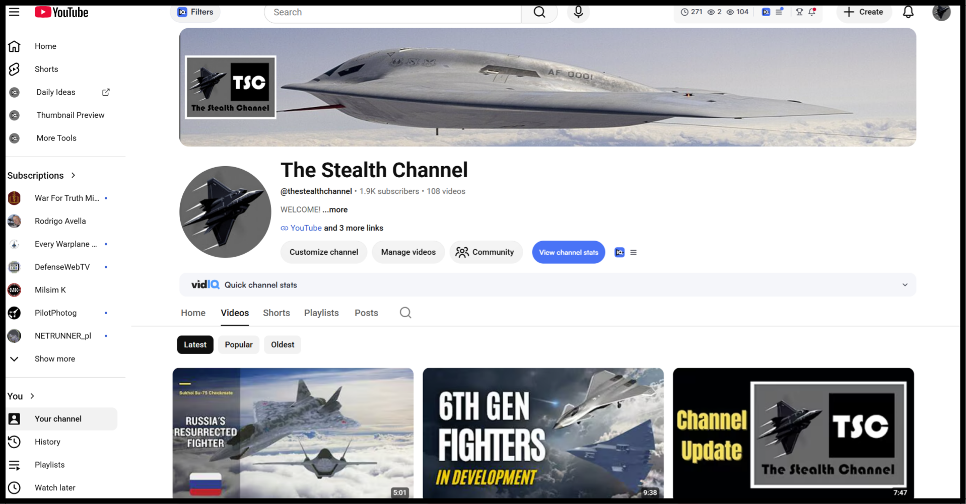 Screen shot of The Stealth Channel YouTube channel (@thestealthchannel)