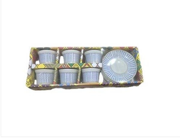 Traditional Ethiopian Coffee Cups 6 cups and saucers in blue ፊንጃል