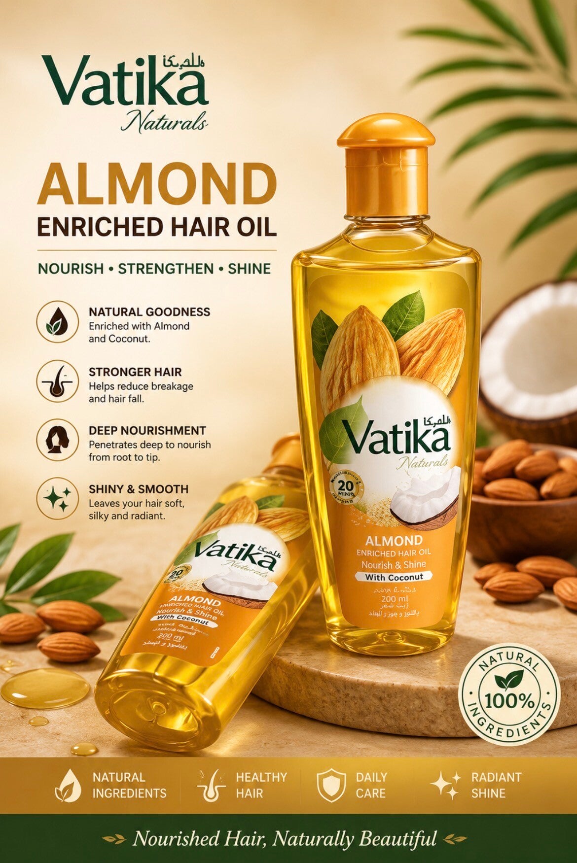 Vatika Naturals Multivitamin Enriched Almond Hair Oil 200ml