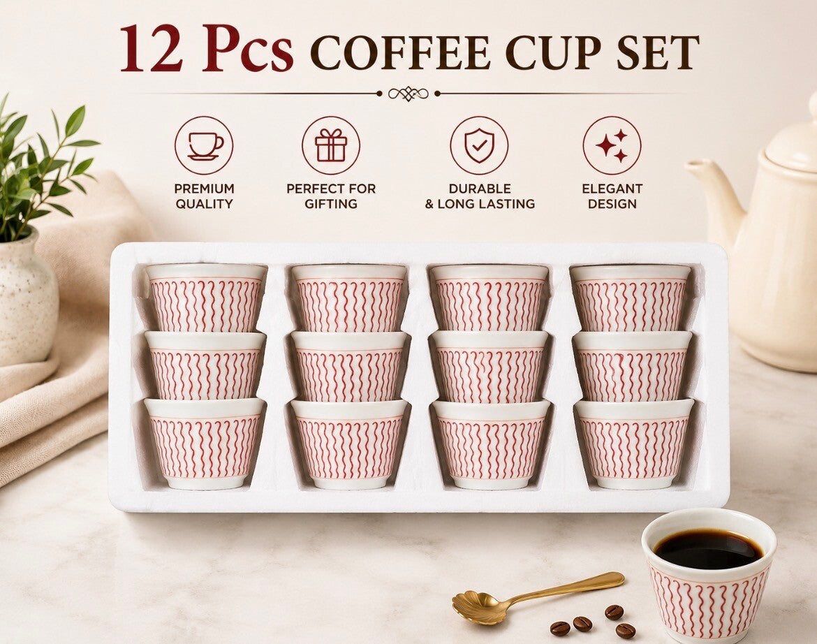 Traditional Ethiopian Coffee Cups 6 cups and saucers in red ፊንጃል