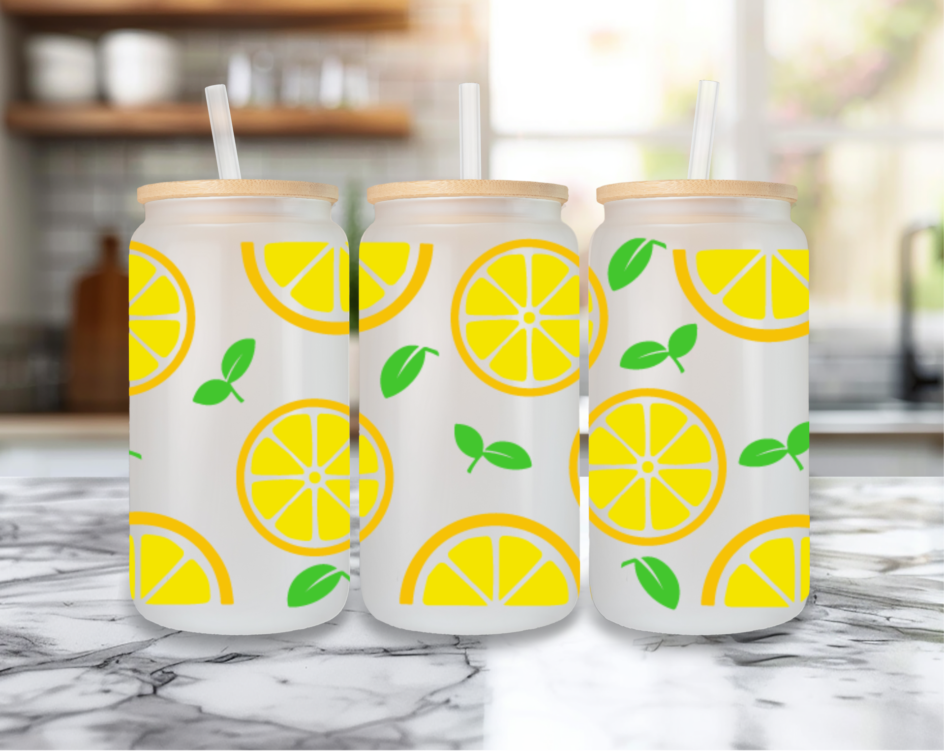 🌸 Trinkglas mit Zitronen Motiv