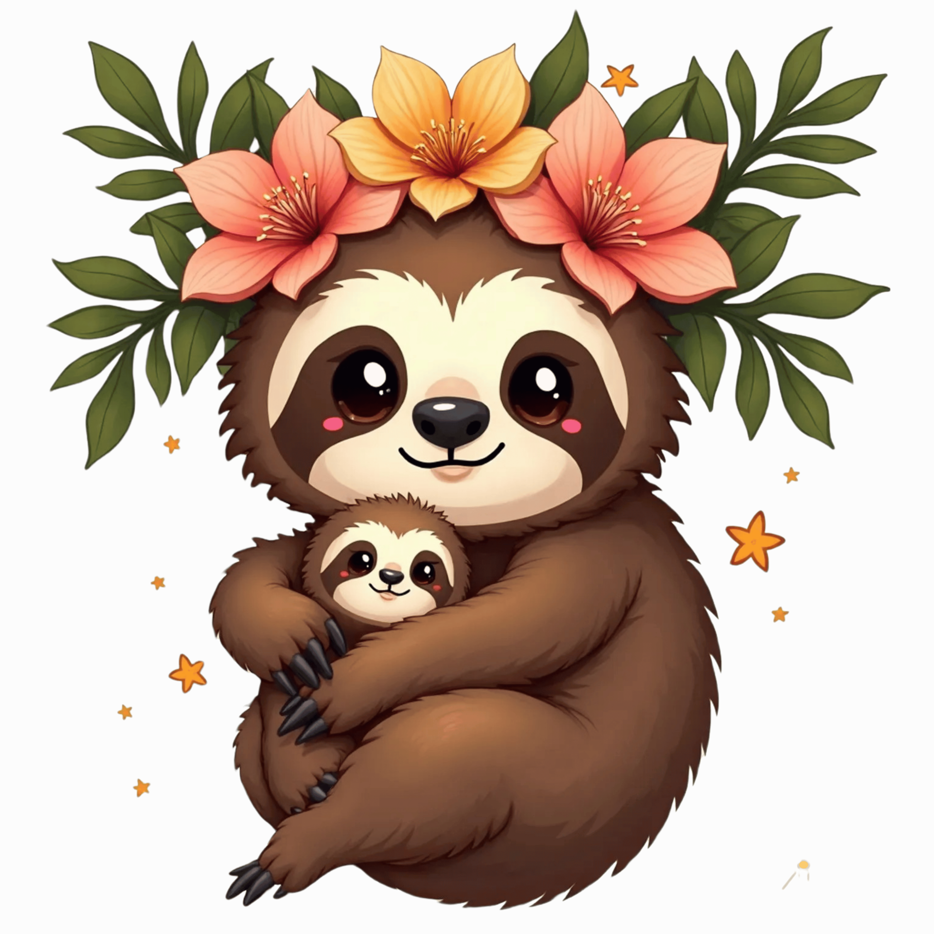 Bügelbild „Kawaii Tierkinder mit Mama“