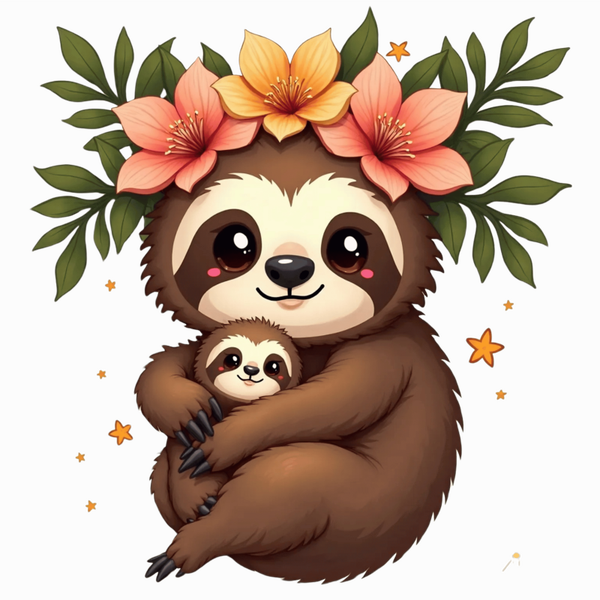 Bügelbild „Kawaii Tierkinder mit Mama“