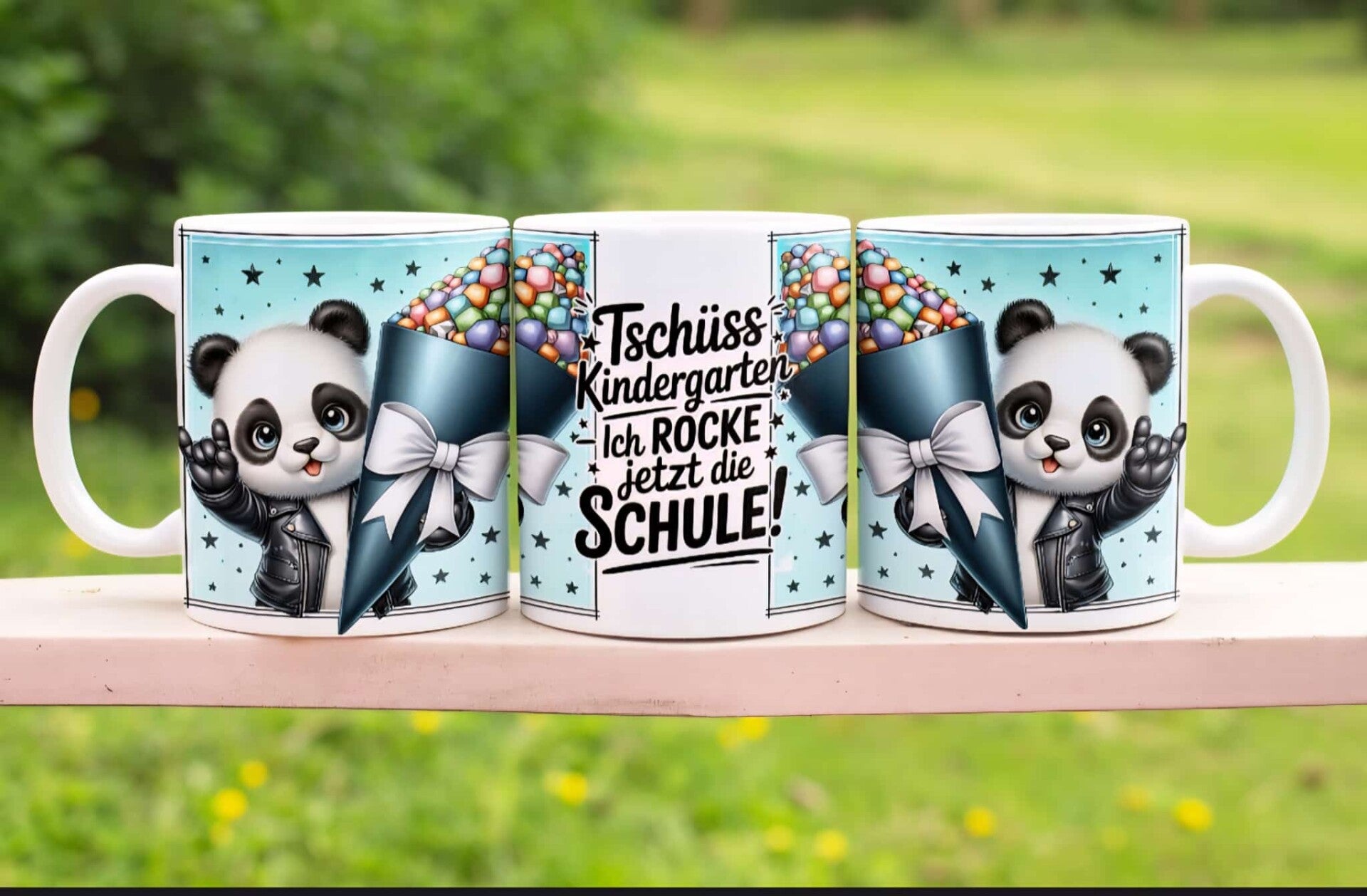 Tasse „Tschüss Kindergarten – ich rocke jetzt die Schule“