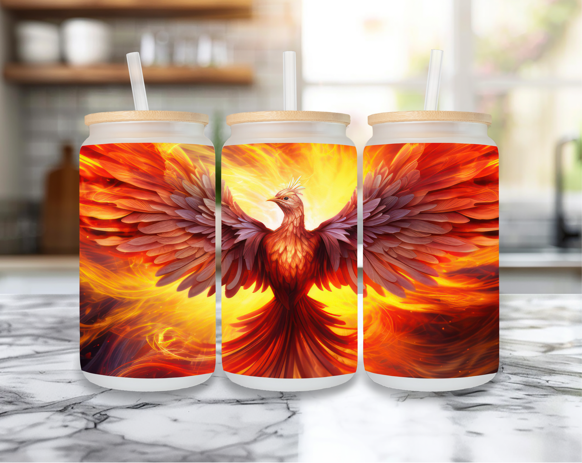 🌸 Trinkglas mit Phönix Motiv