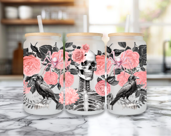 🌸 Trinkglas mit Skull and RosesMotiv