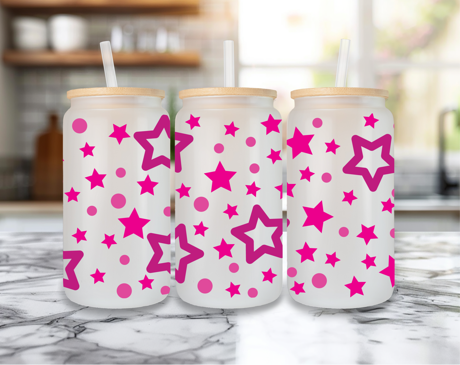 🌸 Trinkglas mit Sternen Motiv