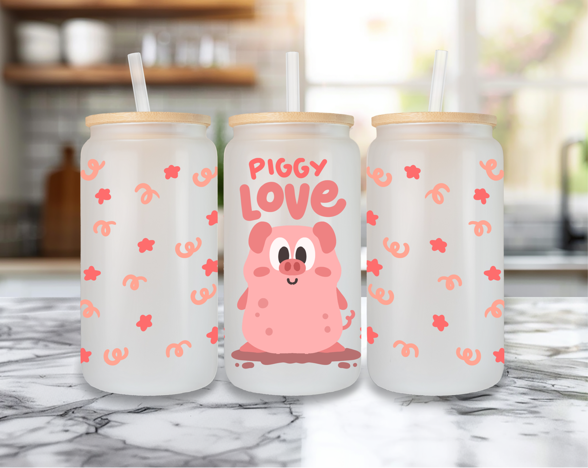 🌸 Trinkglas mit Schweine-Motiv