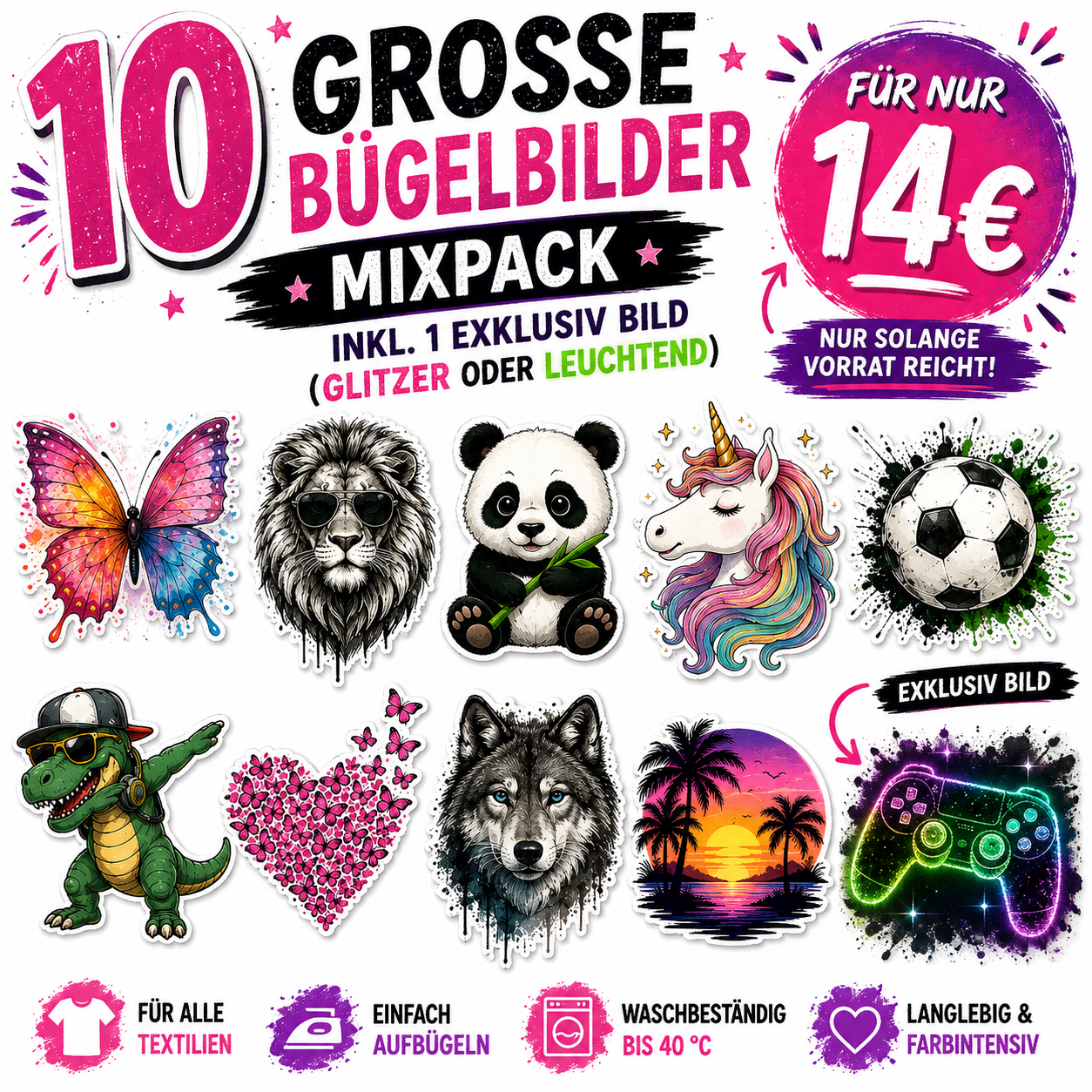 10er Mixpack Bügelbilder