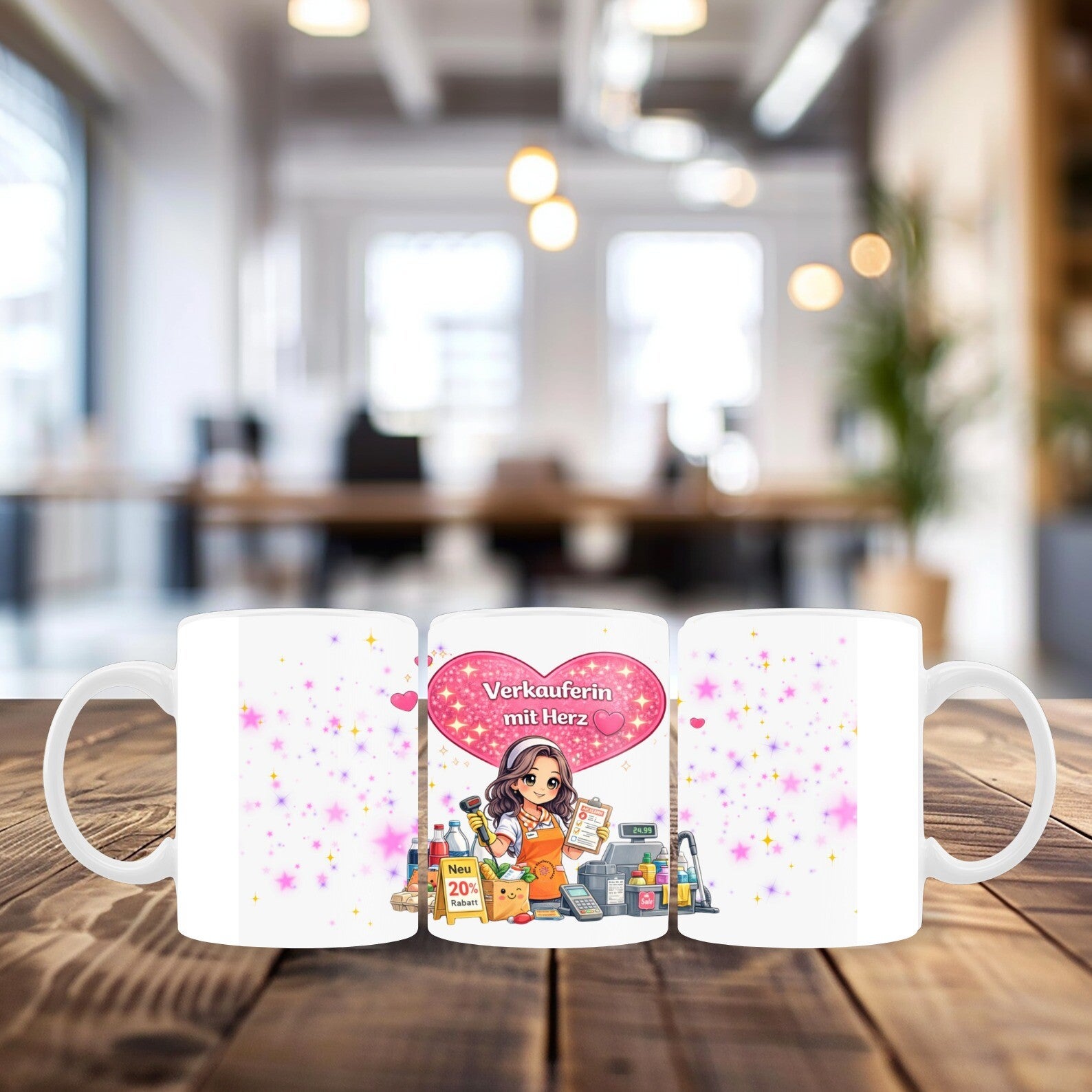 Tasse Verkäuferin mit Herz