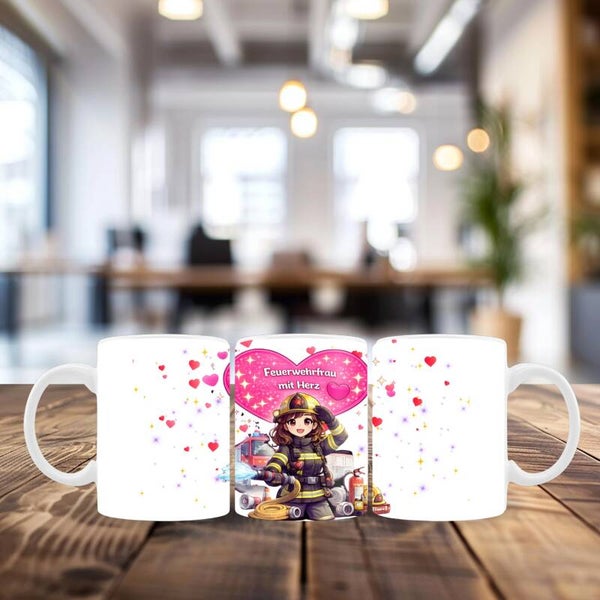 Tasse Feuerwehrfrau mit Herz
