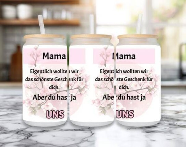 Trinkglas mit Deckel und Strohhalm