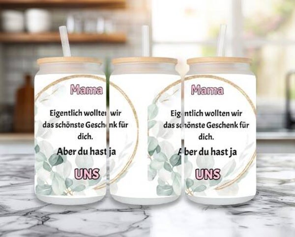 Trinkglas mit Deckel und Strohhalm "Muttertag"