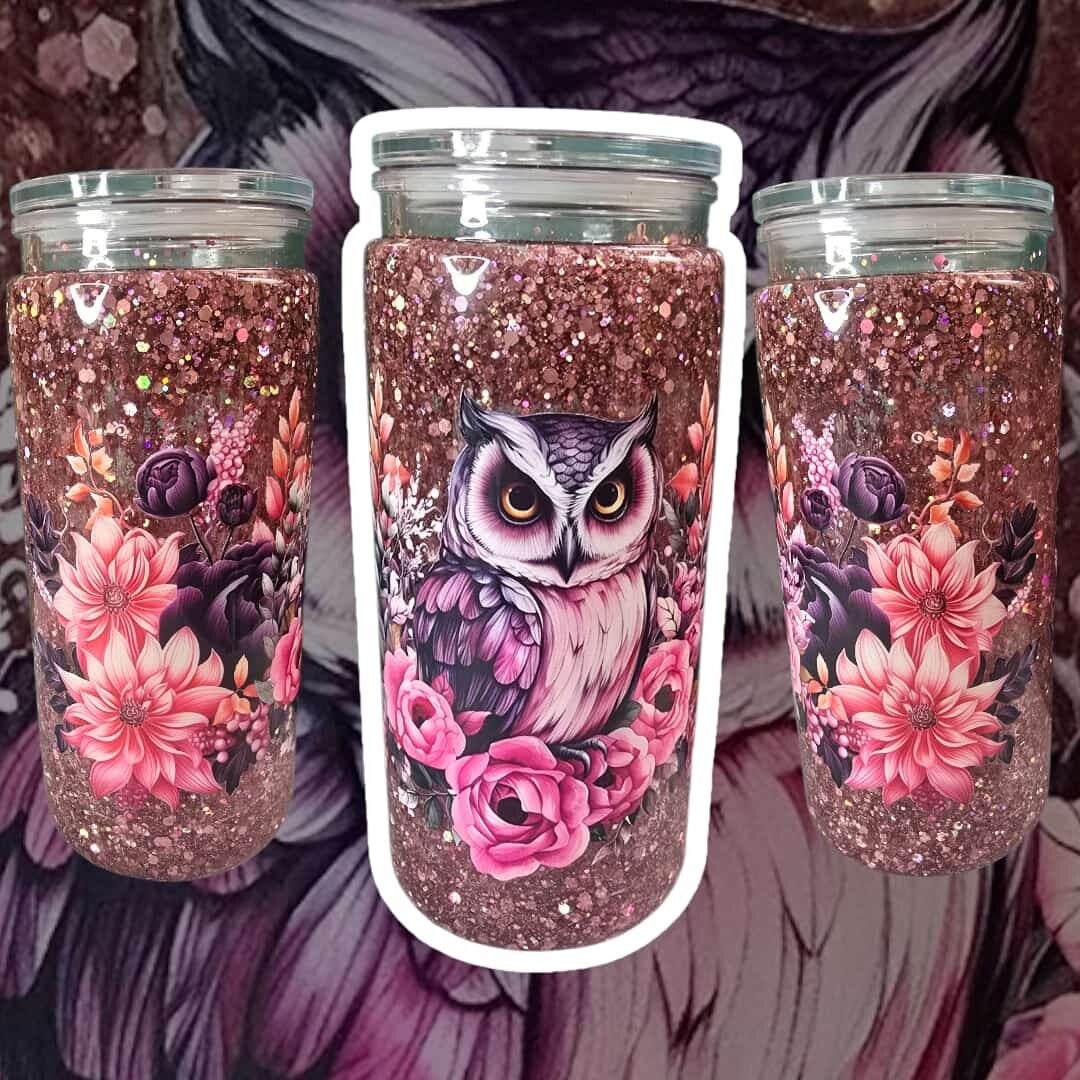 Schneekugelbecher mit Eulen-Design & Glitzerfüllung