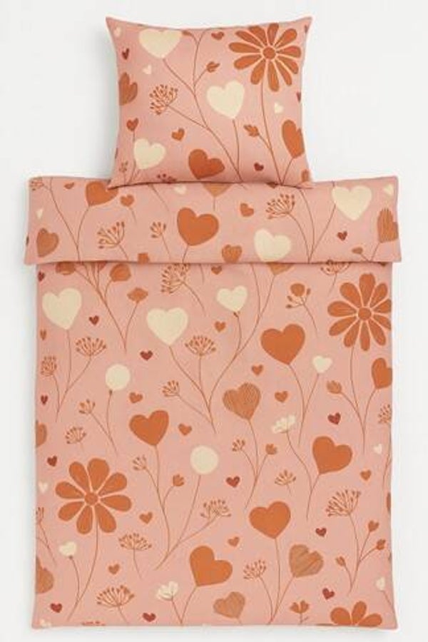 Roze Hartjes en Bloemetjes Dekbedovertrek