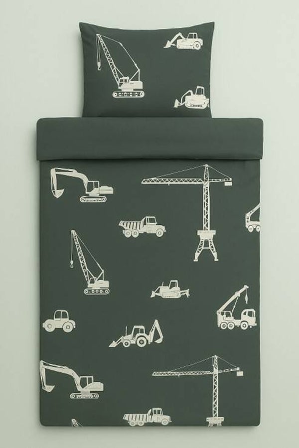 Dekbedovertrek met Bouwvoertuigen – Kranen, Graafmachines & Trucks