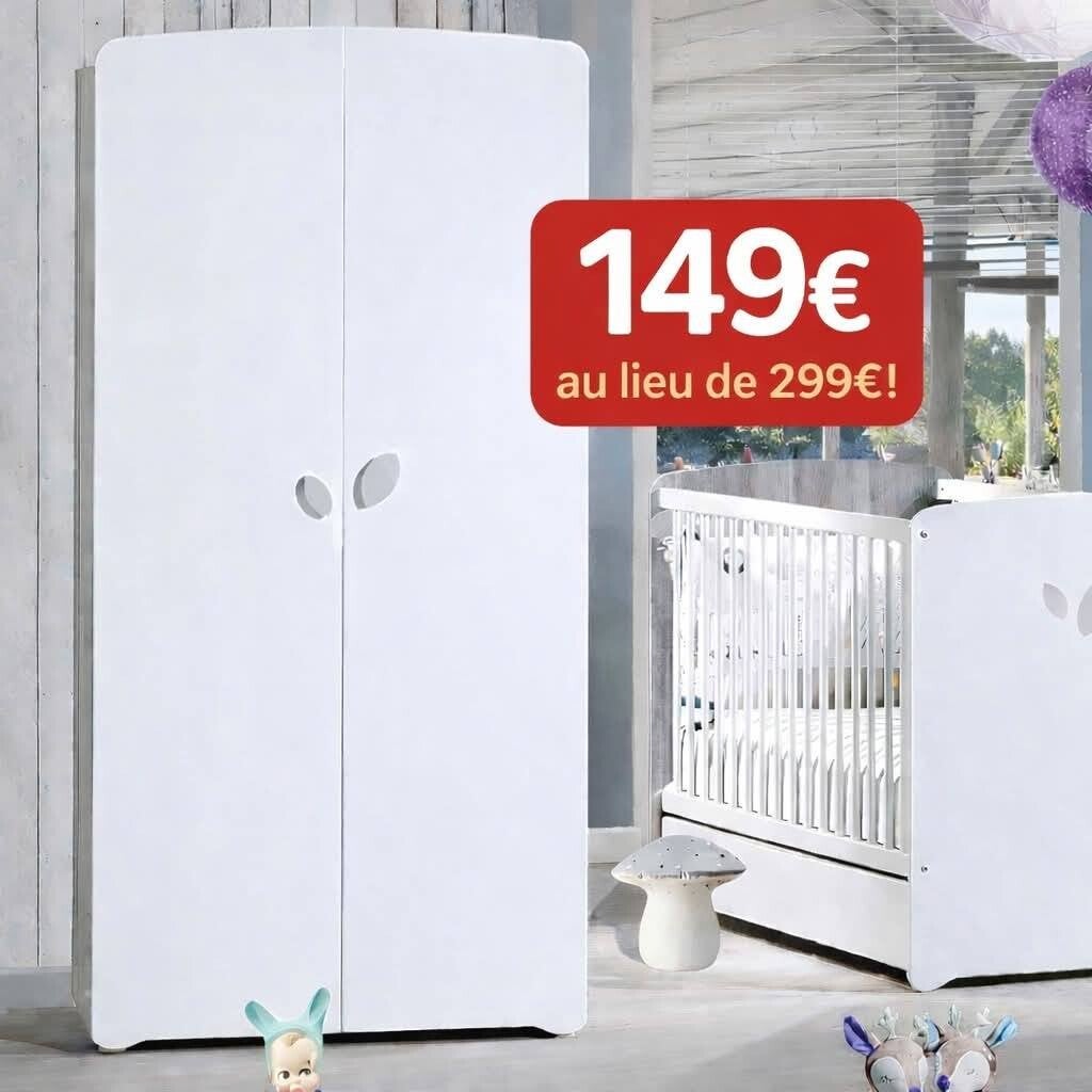 Ensemble chambre bébé - Armoire + Lit blanc