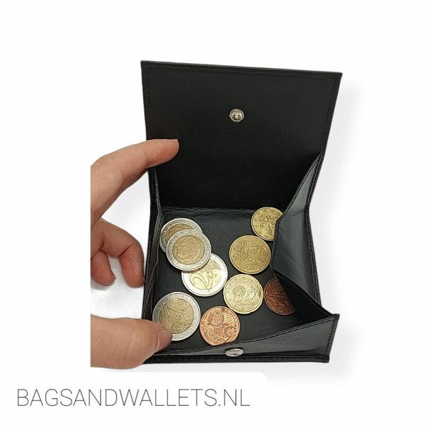 Kleingeld Beursje - Vierkante Portemonnee - Dunne Portemonnee - Leer - Zwart