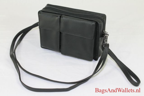 New Bags Leather - HT-100 - Polstas- Schoudertas - Unisex - Echt Leder - Zwart