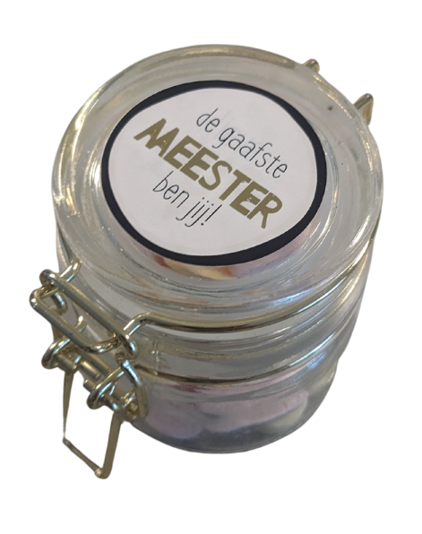 Weckpotje met snoephartjes voor juf of meester
