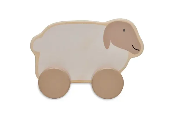 Houten schaap op wielen