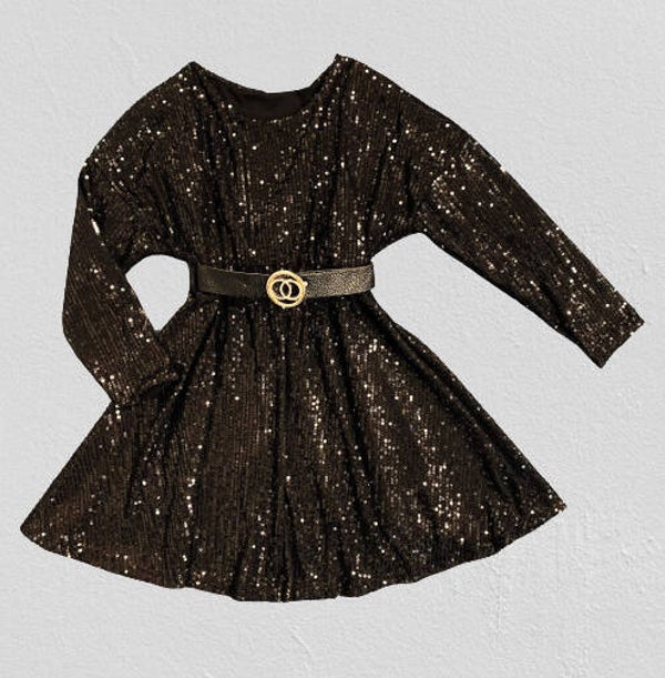 Pailletjurk met riem - zwart