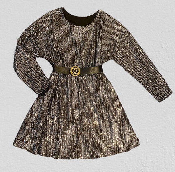 Pailletjurk met riem - zilver&zwart