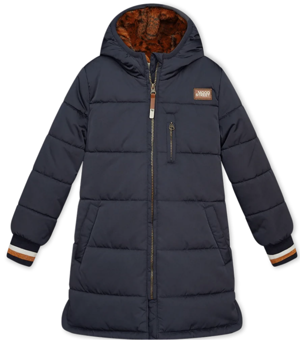 Moodstreet - Lange gewatteerde jas donkerblauw