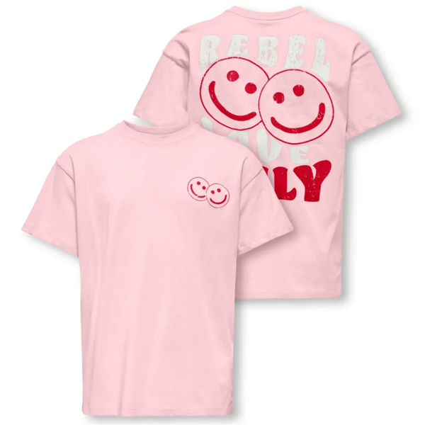 Only - Tshirt Smiley's roze